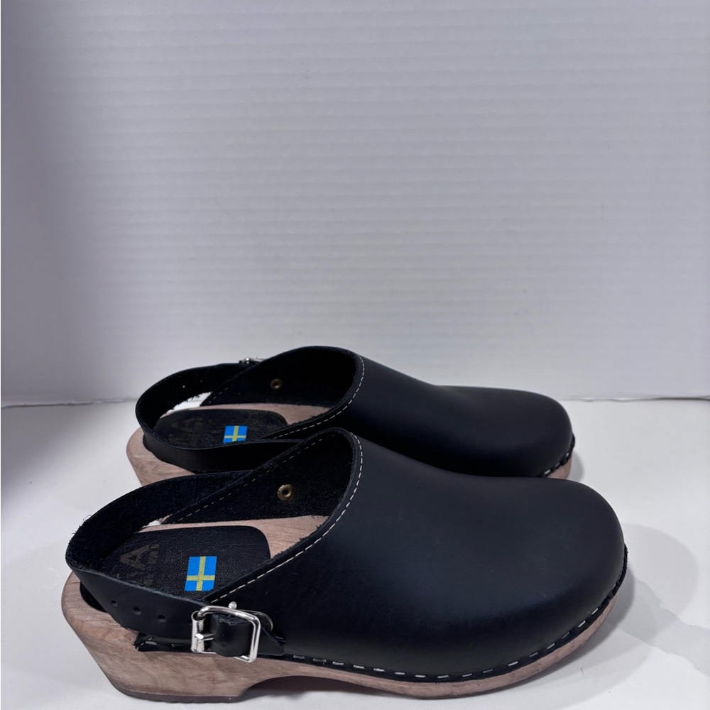 MIA Alma Lug Leather Swedish Anatomisk Clogs Shoes Black Size 40 - Picture 4 of 8